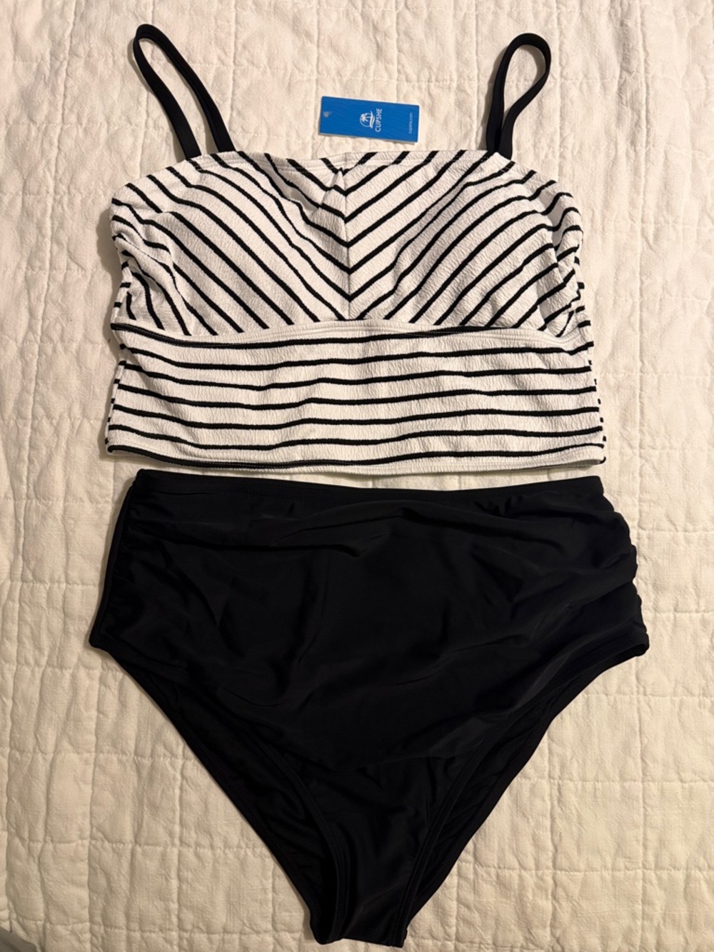 Cupshe Black and White Striped Tankini Swim Set